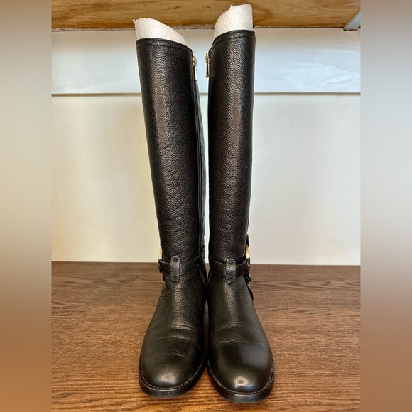 Tory Burch Amanda Black Pebbled Riding Boot Size 6 - Picture 2 of 12
